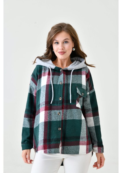 Kadın Desenli Renkli Oduncu Oversize Bol ve Geniş Kalıp Casual Çift Kapüşonlu Ceket Gömlek modelleri