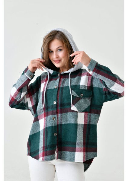 Kadın Desenli Renkli Oduncu Oversize Bol ve Geniş Kalıp Casual Çift Kapüşonlu Ceket Gömlek fırsatları