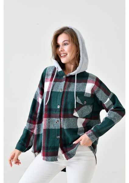 Kadın Desenli Renkli Oduncu Oversize Bol ve Geniş Kalıp Casual Çift Kapüşonlu Ceket Gömlek indirimleri