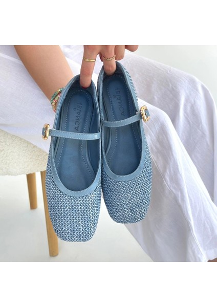 Rives Mavi Cilt Hasır Dokumalı Babet Ayakkabı fırsatları