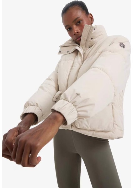 Fit Su Geçirmez Oversize Fit Geniş Kalıp Dik Yaka Fermuarlı Çıtçıtlı Cepli Şişme Mont E9266AX25WN indirimleri