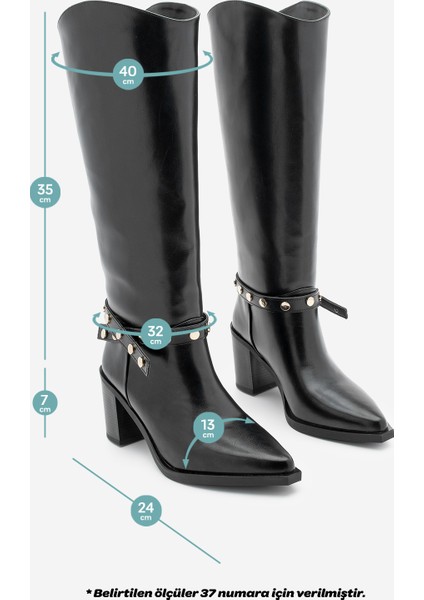 Kadın Sivri Burun Fermuarsız Çıkarılabilen Tokalı Troklu Zımbalı Topuklu Çizme Fuslep