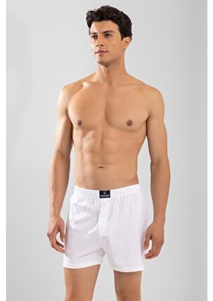 Erkek Pamuklu Rahat Kesim Düz Desenli Boxer 3'lü Paket Beyaz Renkli Konfor