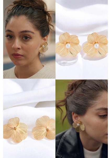 Leyla Incili Çiçek Çelik Küpe Altın Kaplama fiyatları