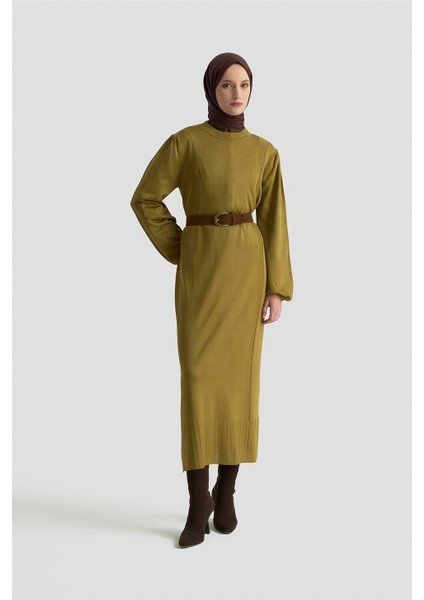 Basic Triko Elbise 25KTD956 Yağ Yeşili fiyatları