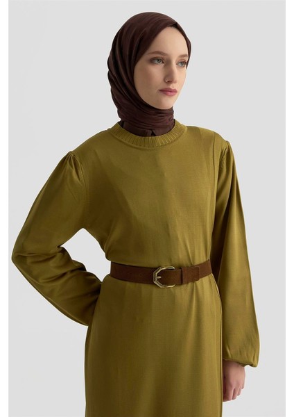 Basic Triko Elbise 25KTD956 Yağ Yeşili modelleri
