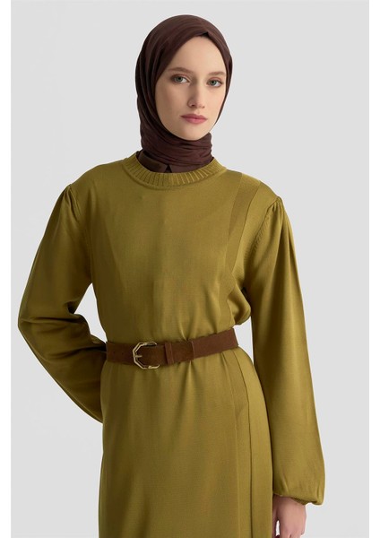 Basic Triko Elbise 25KTD956 Yağ Yeşili fırsatları