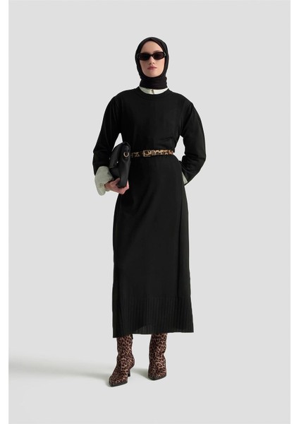 Basic Triko Elbise 25KTD956 Siyah