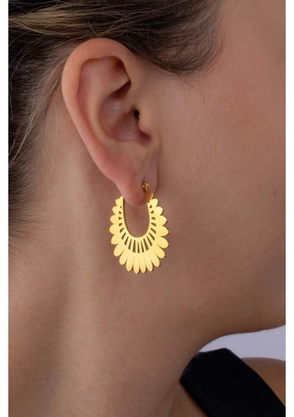 Motifli Altın Kaplama Çelik Kadın Halka Küpe