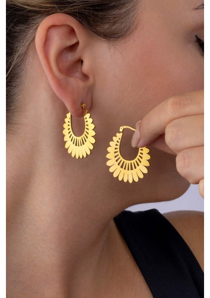 Motifli Altın Kaplama Çelik Kadın Halka Küpe fiyatları