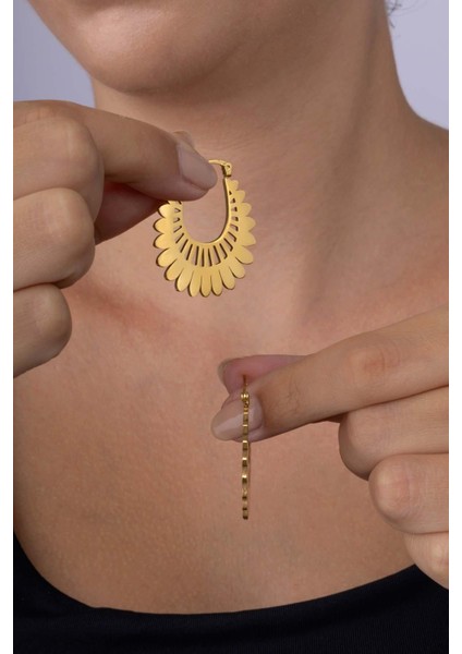 Motifli Altın Kaplama Çelik Kadın Halka Küpe modelleri