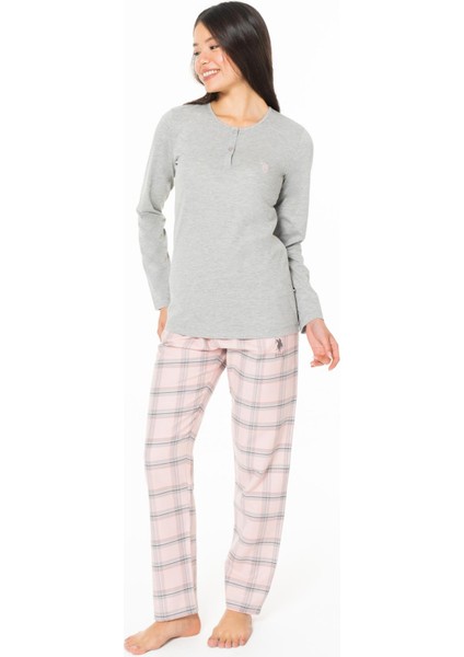 Kadın Alt Ekoseli Düğmeli Yakalı Pijama Takıkm