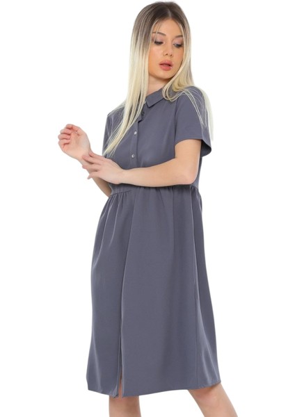 Kadın Gömlek Yaka Önden Düğmeli Yarım Kol Büyük Beden Curve Hamile Günlük Elbise