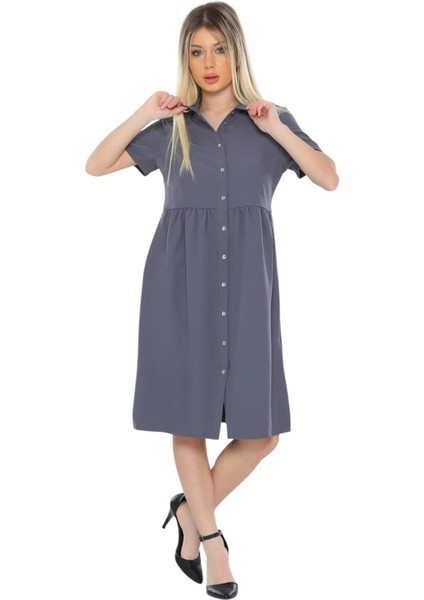 Kadın Gömlek Yaka Önden Düğmeli Yarım Kol Büyük Beden Curve Hamile Günlük Elbise fırsatları