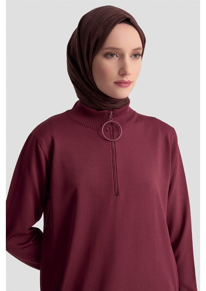 Fermuar Detaylı Triko Tunik 25KTD4113 Bordo fiyatları