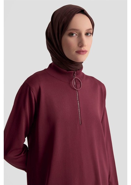 Fermuar Detaylı Triko Tunik 25KTD4113 Bordo fırsatları
