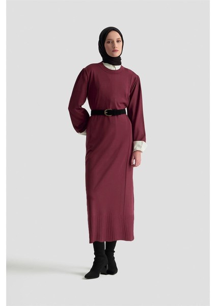 Basic Triko Elbise 25KTD956 Bordo