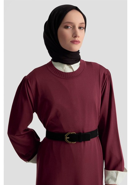Basic Triko Elbise 25KTD956 Bordo modelleri