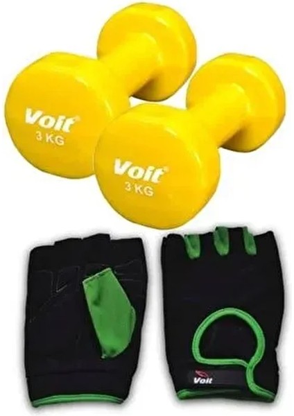 DB107 3kg Sarı Dumbell 2 Adet +1731 Ağırlık Eldiveni Yeşil