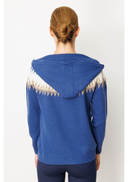 Kadın Kapüşonlu Robası Baklavalı Hırka Mavi modelleri