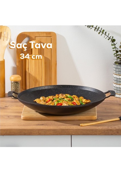 Granit Döküm Saç Kavurma Tavası 34 cm