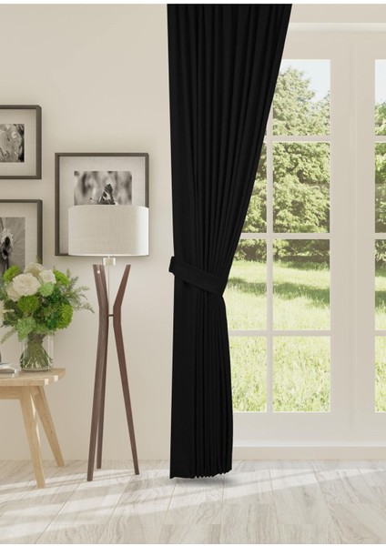 Petek Dokulu Kadife Dokuma Sık (1 x 3)Pileli Fon Perde (Siyah)