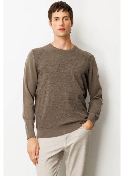 Erkek Sıfır Yaka Önü Baklavalı Triko Kazak Vizon fiyatları