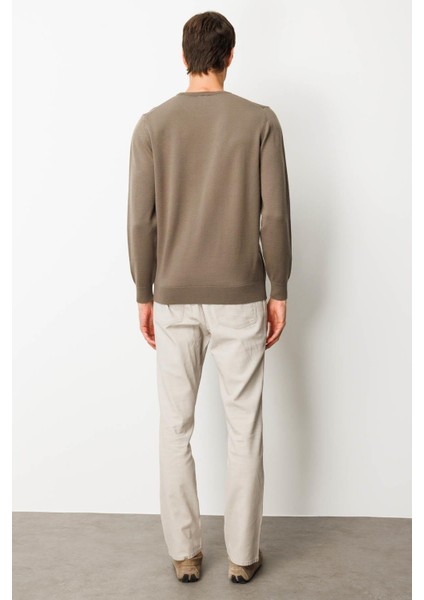 Erkek Sıfır Yaka Önü Baklavalı Triko Kazak Vizon modelleri