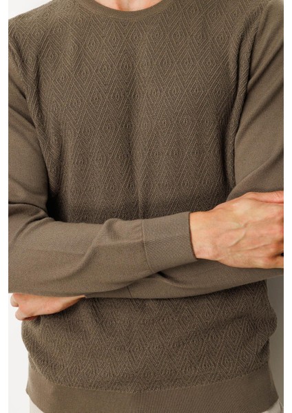 Erkek Sıfır Yaka Önü Baklavalı Triko Kazak Vizon indirimleri