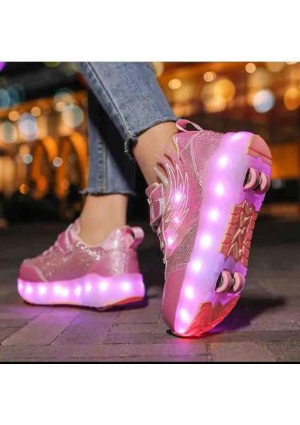 Ce Belgeli Işıklı Pembe Kız Çocuk Paten Ayakkabı fiyatları
