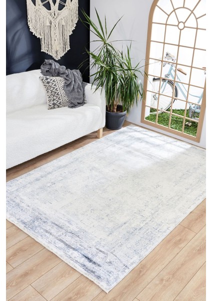 Queen 8102 Mavi - Viskon Bambu Halı | Dokuma Salon Halısı