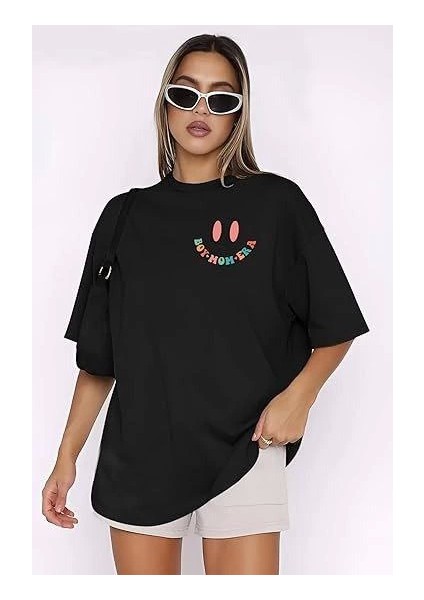 Bisiklet Yaka Kısa Kol Baskılı T-Shirt - Siyah