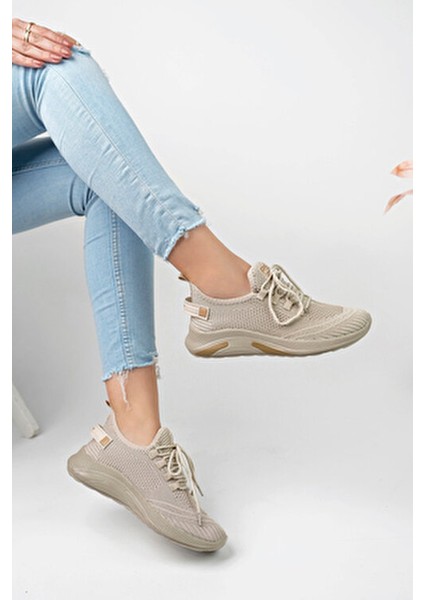 Nude Unisex Triko Sneaker 4555 Ortopedik Tabanlı Bej Günlük Ayakkabı Modelleri