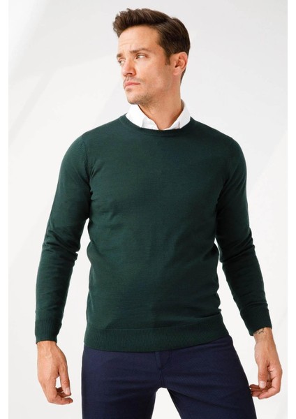 Erkek Basic Sıfır Yaka Ince Triko Kazak Yeşil fırsatları