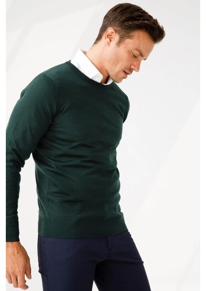 Erkek Basic Sıfır Yaka Ince Triko Kazak Yeşil indirimleri