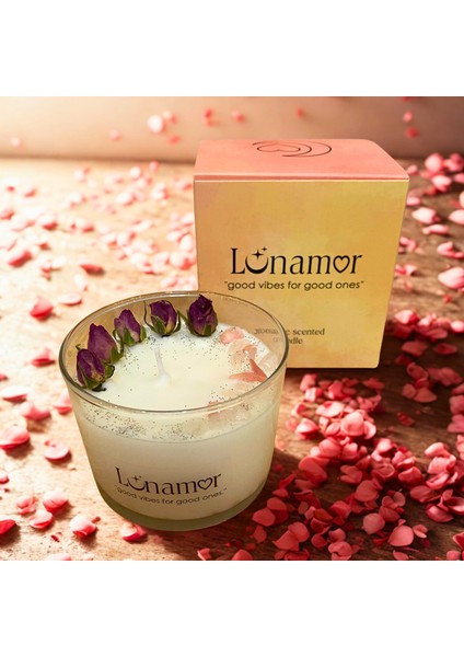 Aşk & Sevgi & Dişil Enerji Tılsımlı Ritüel Mumu – Amber Esanslı Soya Wax – Gül & Pembe Kuvars