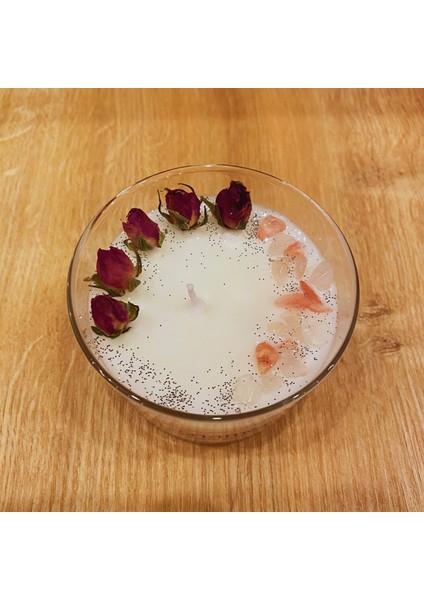 Aşk & Sevgi & Dişil Enerji Tılsımlı Ritüel Mumu – Amber Esanslı Soya Wax – Gül & Pembe Kuvars modelleri