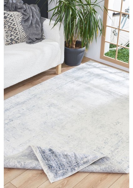 Queen 8102 Mavi - Viskon Bambu Halı | Dokuma Salon Halısı