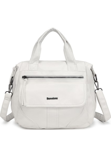 Barcelona Günlük Kadın El ve Omuz Çantası Uzun Askılı Çok Cepli 1873 Beyaz