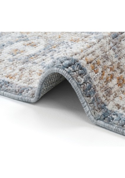 Belina Krem Mavi Salon Halısı Etnik Vintage Klasik Göbekli Bukle Salon Oturma Odası Halısı