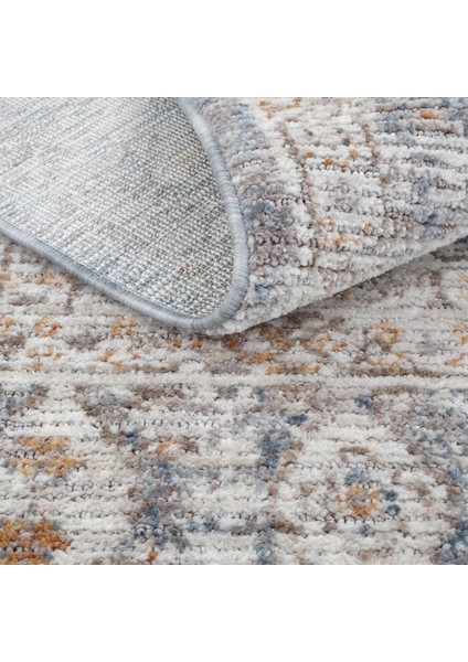 Belina Krem Mavi Salon Halısı Etnik Vintage Klasik Göbekli Bukle Salon Oturma Odası Halısı