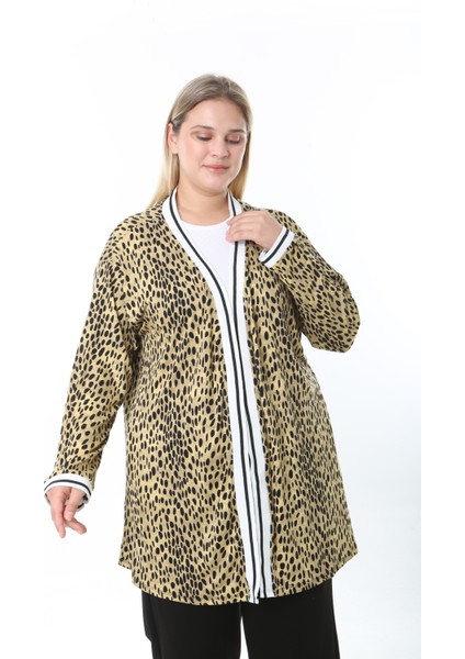 Kadın Likralı Desenli Büyük Beden Hırka