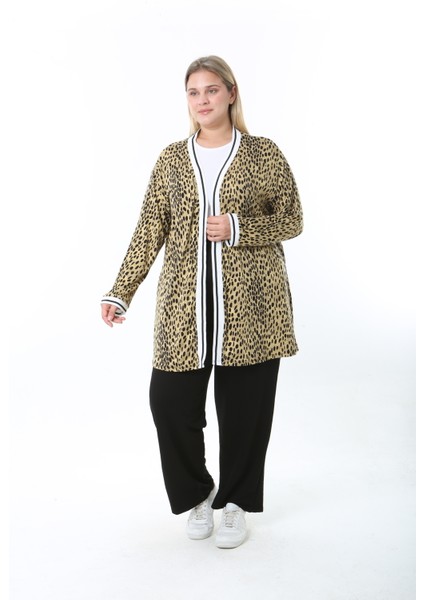 Kadın Likralı Desenli Büyük Beden Hırka