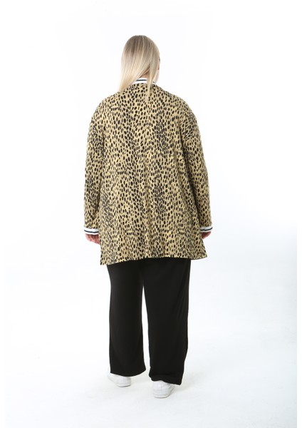 Kadın Likralı Desenli Büyük Beden Hırka