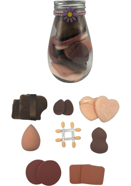 Makyaj Süngeri Seti Özel Kavanoz Kutulu 16 Parça