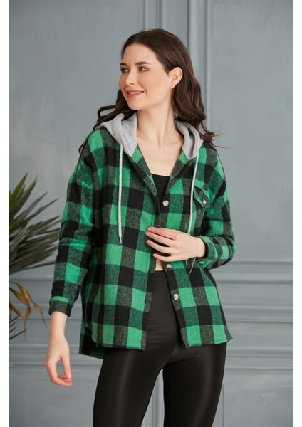 Kadın Çok Renkli Yeşil Oduncu Oversize Ceket Gömlek fırsatları