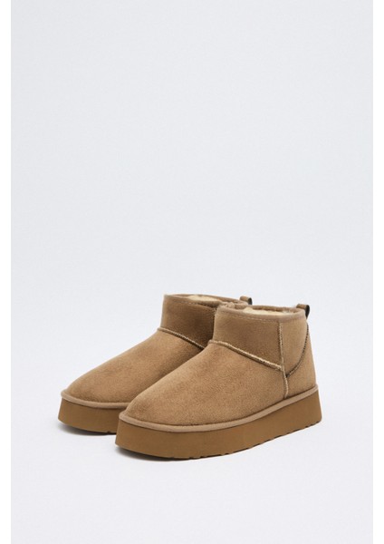 Bot 2519 - İçi Kürklü Kalın Tabanlı Vizon Süet Kadın Bot modelleri