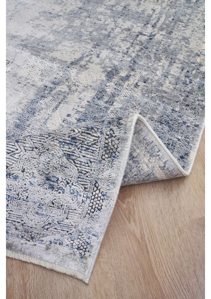 Queen 8102 Mavi - Viskon Bambu Halı | Dokuma Salon Halısı modelleri