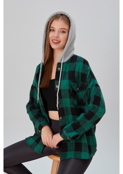 Kadın Desenli Renkli Oduncu Oversize Bol ve Geniş Kalıp Casual Çift Kapüşonlu Ceket Gömlek fiyatları