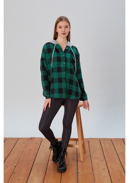 Kadın Desenli Renkli Oduncu Oversize Bol ve Geniş Kalıp Casual Çift Kapüşonlu Ceket Gömlek indirimleri